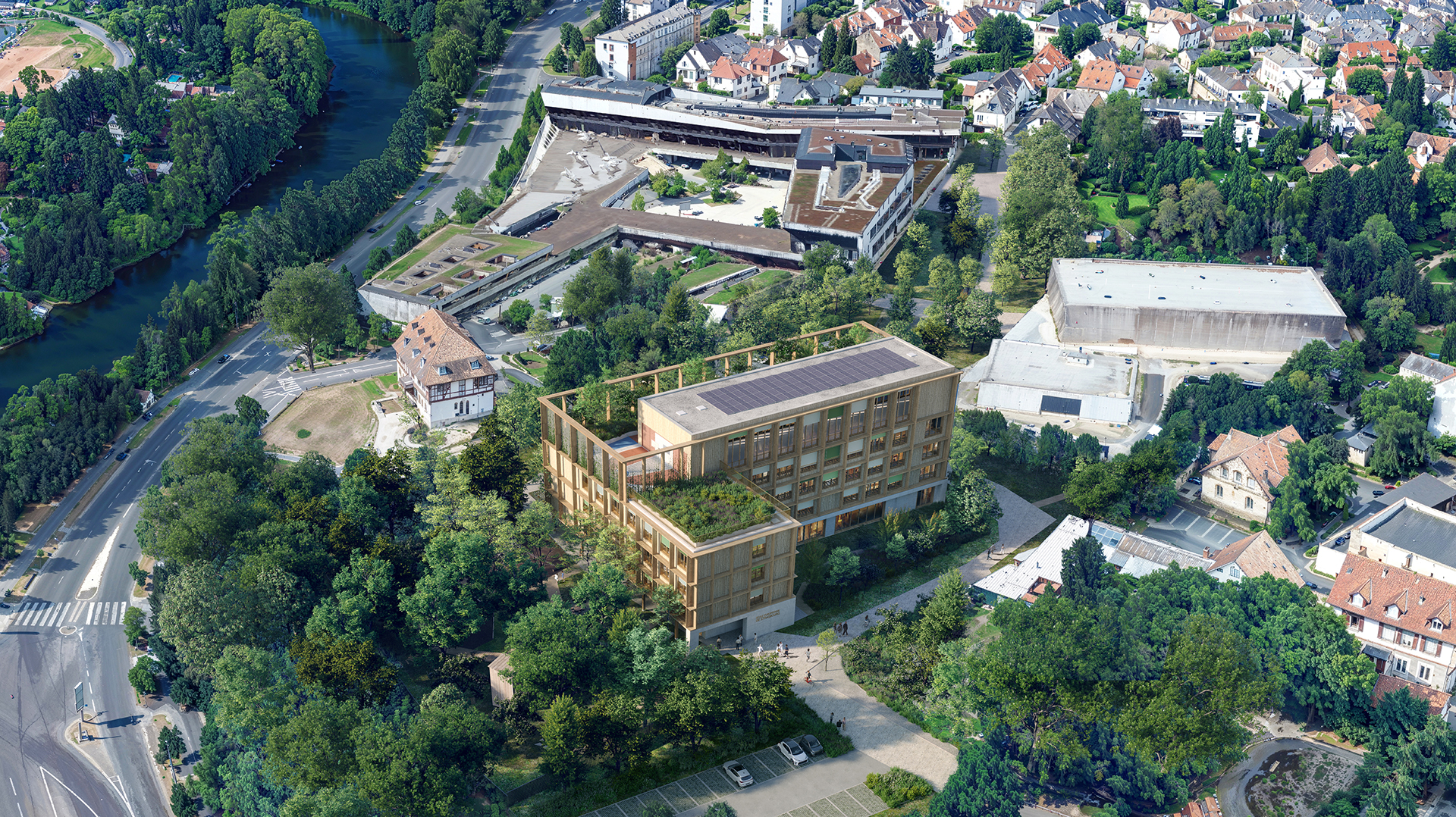 vue axonométrique de l'école dans son quartier